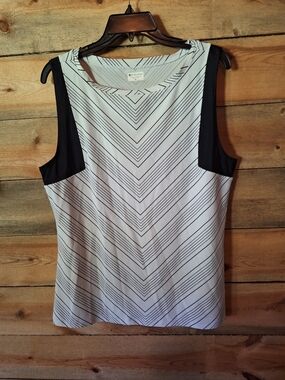 Athleta White Swim Top with Black Chevron Lines